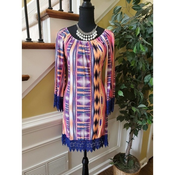 Together Dresses & Skirts - 2B Together Boho Lace Trim Dress Sz SM